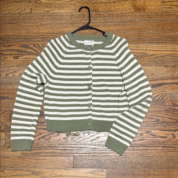 Green and White Striped Women's Sweater - Picture 2 of 4
